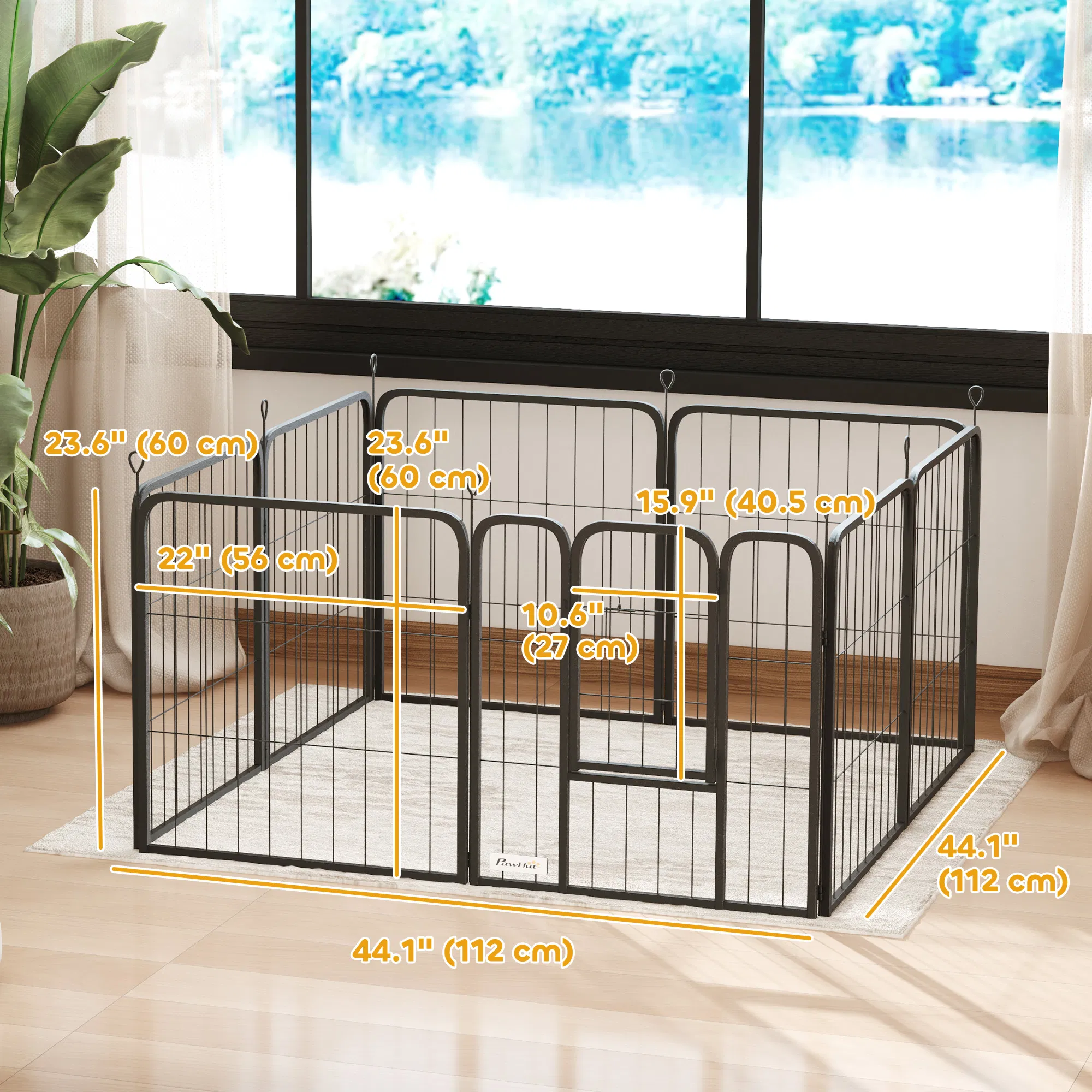24" Dog Playpen Indoor Outdoor, Portable Foldable 8 Panels Pet Playpen with Door & Strap for Small Dogs — image 5