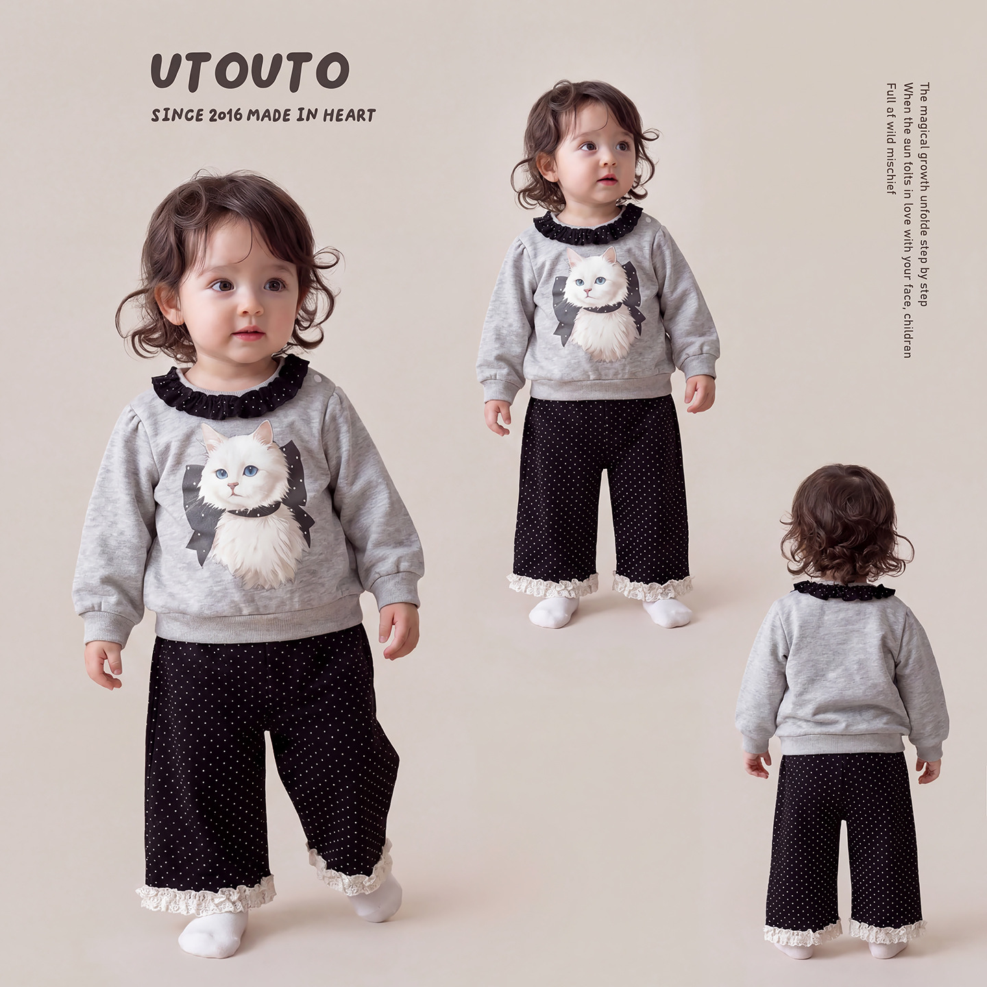 Conjunto de Camiseta y Pantalones con Polos Dónde para Bebés, Vestido de Gato con Manchas en Dos Piezas — imagen 3