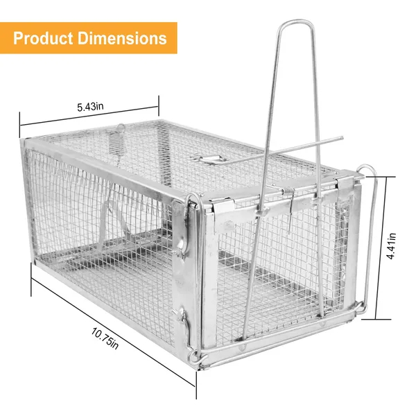 2 Pack Rat Trap Cage Humane Live Rodent Trap Cage Galvanized Iron Mice Mouse Control Bait Catch With Detachable U Shaped Rod — image 10