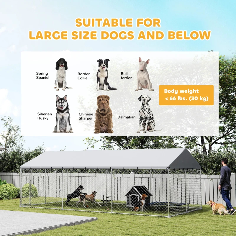 Cubo de Perro Exterior Resistente con Techo Impermeable, 2 Cerraduras Seguras, Corral para Perros en Patio de 6.10m x 3.05m x 2.13m — imagen 8