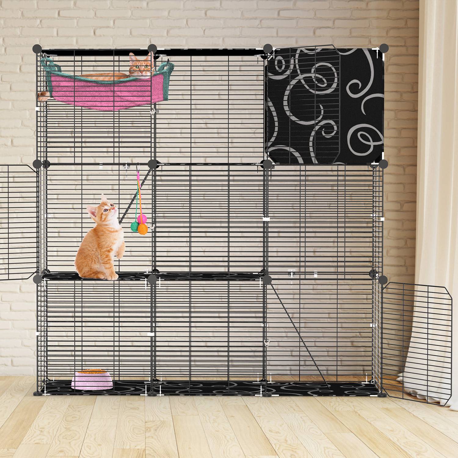 3-Tier Cat Cage Enclosure Indoor Cat Cage Playpen With Hammock Toy Ball Ladder DIY Iron Wire Cat House Kennels Crate For 1-2 Cats Ferret Rabbit Small Animals — image 4
