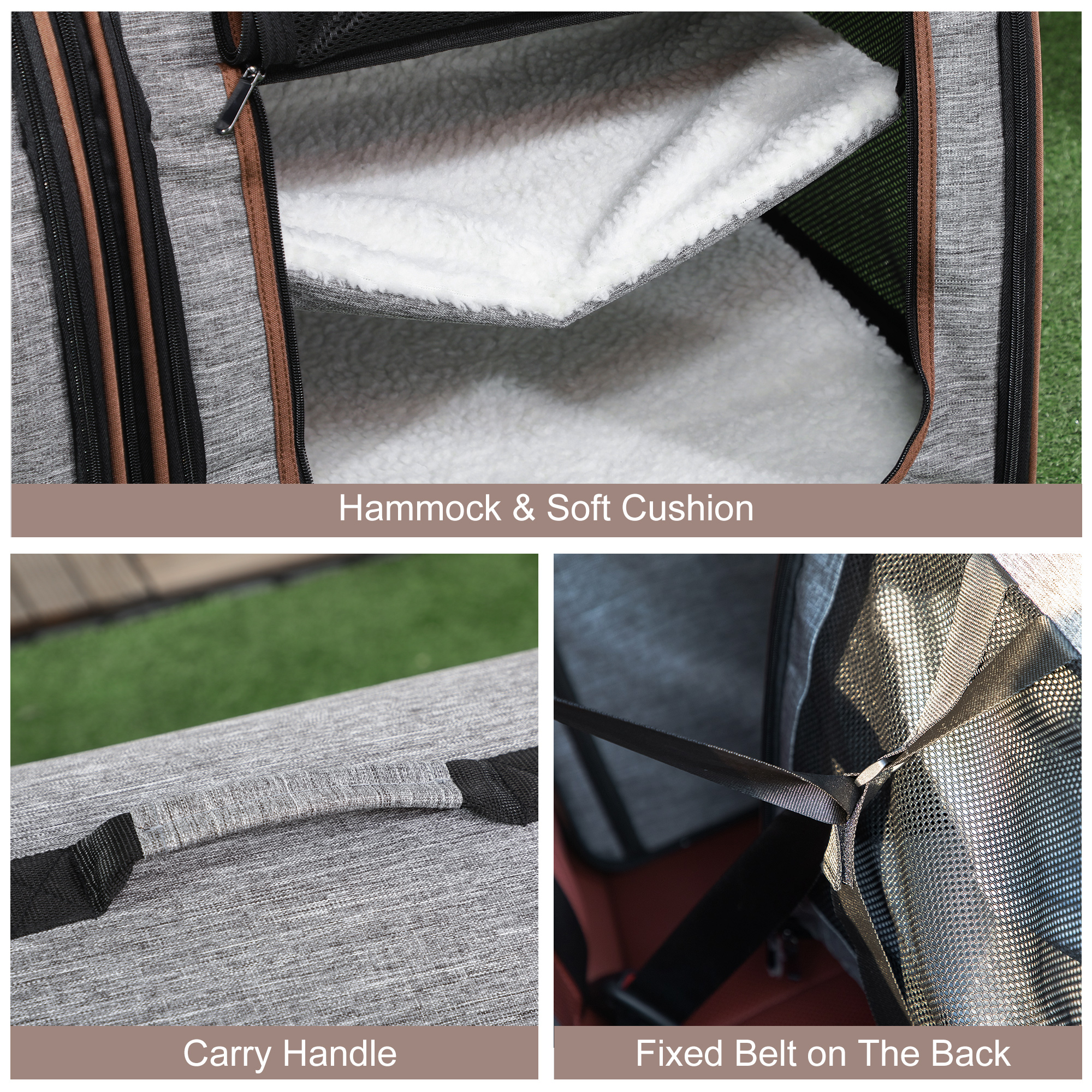 Portátil Transporte de Mascotas para Gatos con Divisor, Dos Compartimentos, Revestimiento y Bolsa de Almacenamiento, Gris — imagen 2