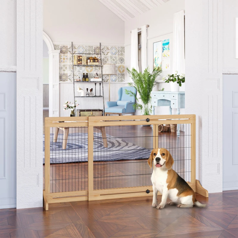 Extra Wide Freestanding Pet Gate With Adjustable Length Dog, Cat, Barrier For House, Doorway, Hallway, Natural — imagen 8
