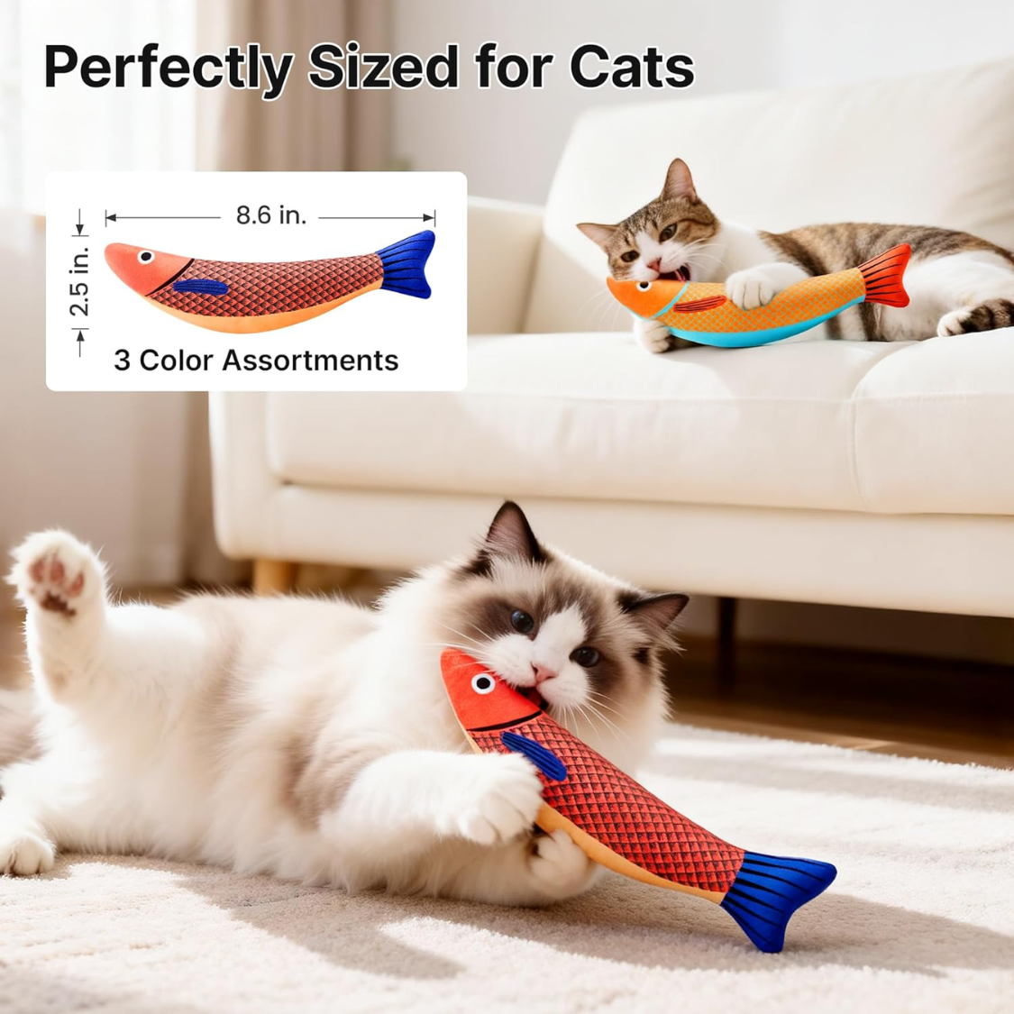 Juguetes para Gatos Pez Saurio, 3 Piezas, Catnip Crackle Sonido, Suaves y Duraderos, Activador de Interacción para Gato Interior — imagen 4