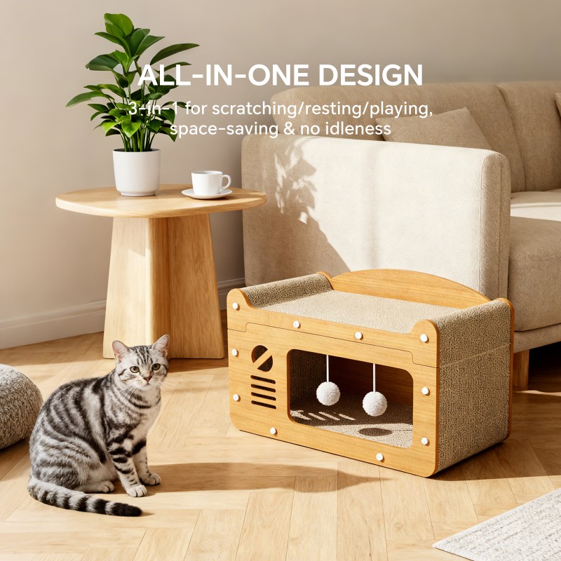 Double Layer Upgraded Cat Scratcher Sofa, TV Shape Cat Bed With 2 Teaser Balls, For Large Cats Up To 20lbs — image 5