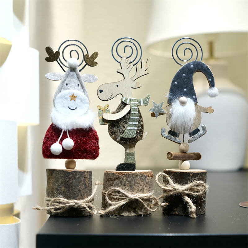 Portador de Tarjetas Navideñas con Renos Creativo Forestal de Madera Notepad y Pegatina para Fotos Decoración — imagen 2