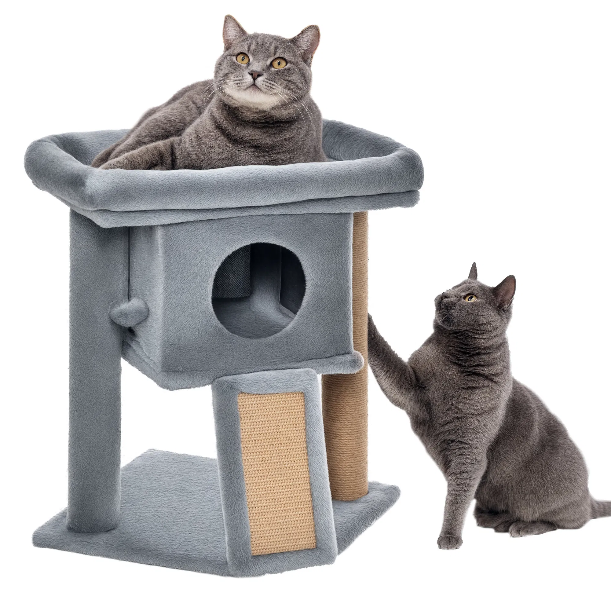 Cat Tree, Small Cat Tower with Perch, Scratching Post, Cat Condo, Toy Ball for Kitty, Indoor Use, Grey — image 1