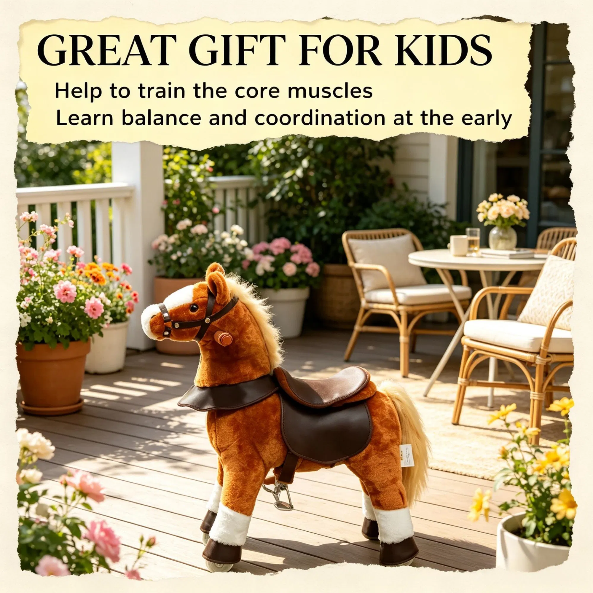 Kids Riding Pony Ride on Horse Toy for Outdoor Activity, Wheels & Neighing Sounds 3-5 Years — imagen 6