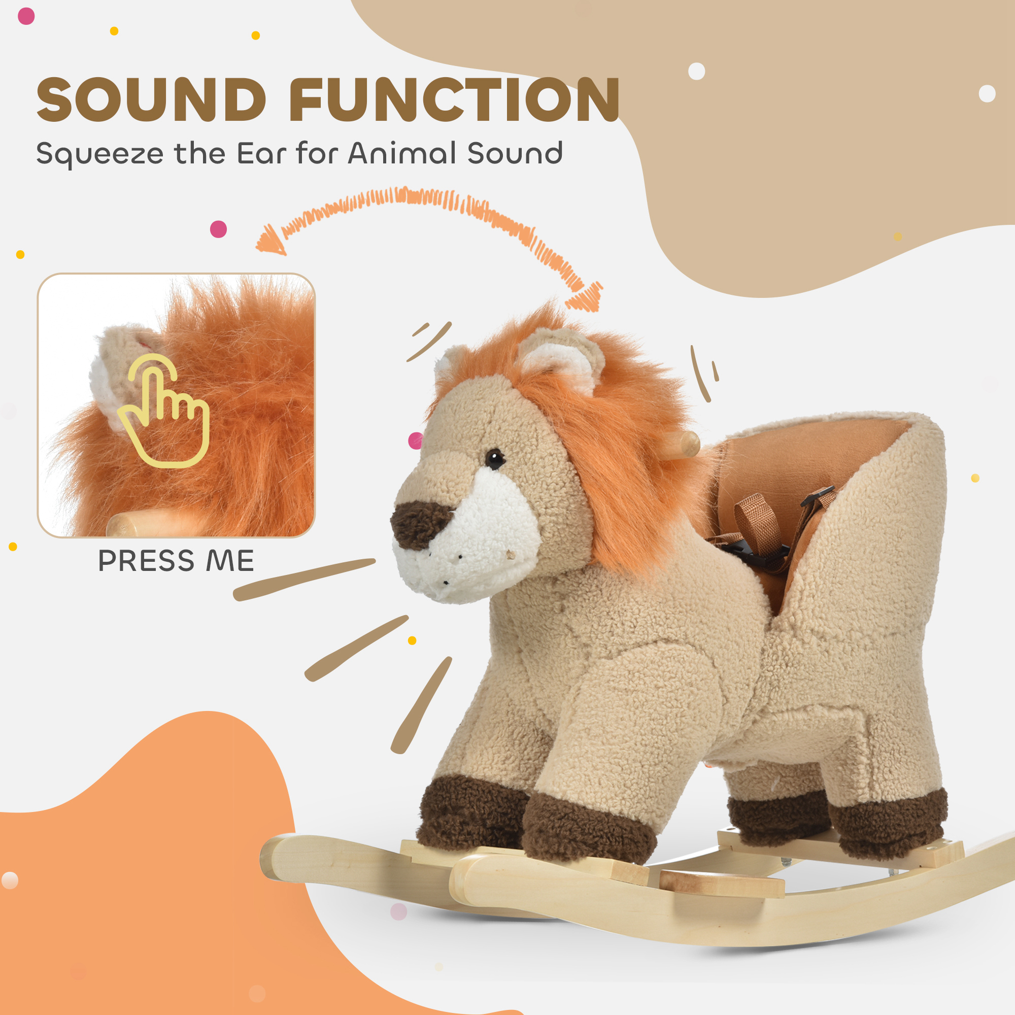 Caballo de Roca para Bebés con Sonido de León, Animales de Peluche que Se Mueven, Caballo de Roca Ecológico con Cinturón de Seguridad para Niños y Niñas de 18 a 36 Meses Regalo Marrón — imagen 3