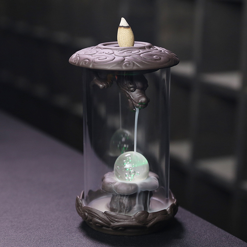Dragón de Arena Morada con Luces LED y Protección contra Viento - Incensario de Retroflujo para Decoración Hogareña — imagen 6
