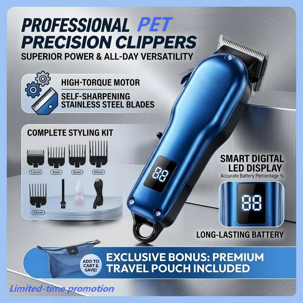 Pet Dog Cat Hair Clipper Grooming Kit USB Rechargeable Cordless Electric Trimmer LCD Display Ultra‑Quiet Low Noise for Pets — image 3