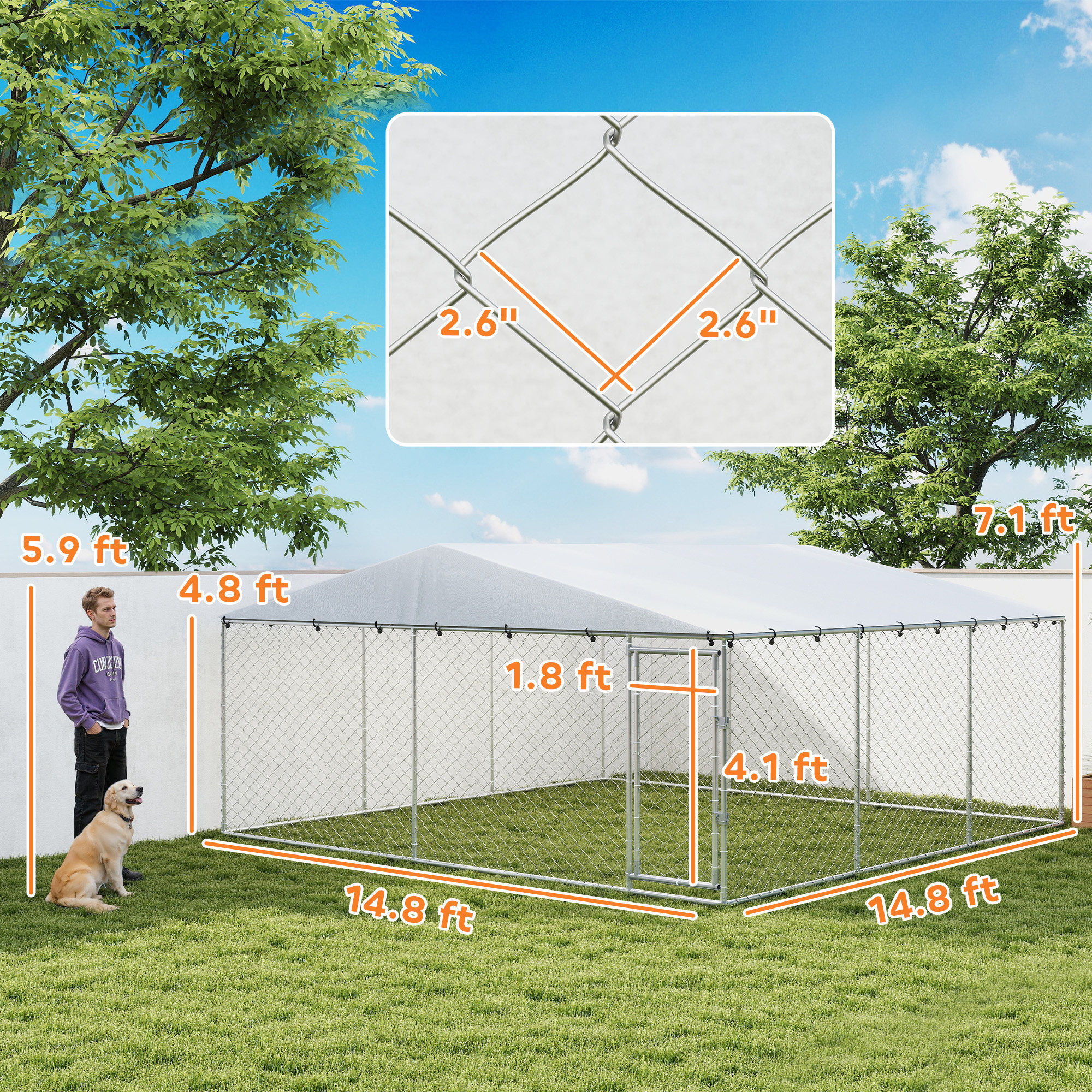 15 x 15 x 7 Dog Kennel Outdoor for Small Medium Large Dogs with Waterproof Roof, Silver — image 2