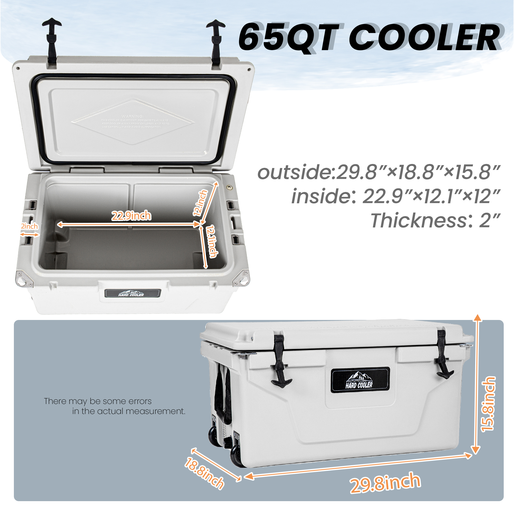Nevera portátil de camping y pesca blanca de 65QT aislada — imagen 6