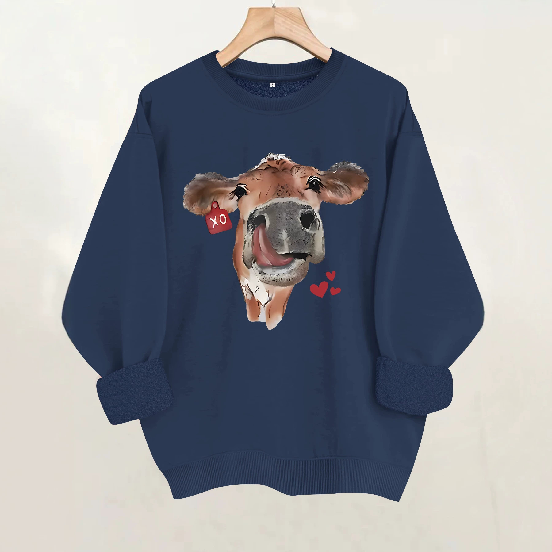 Cow and Love Printed Round Neck Velvet Hoodie — image 3