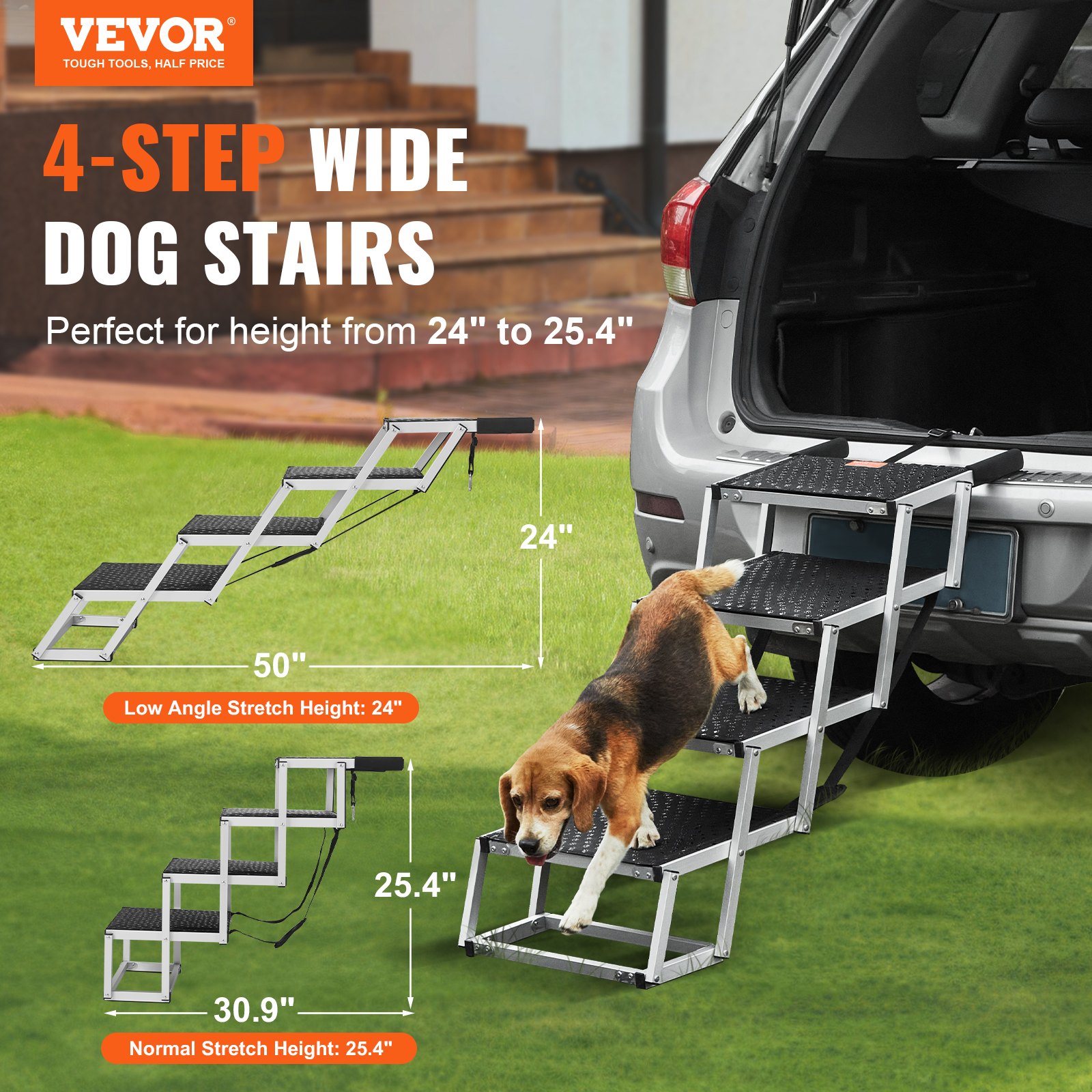 Escaleras para Perros de Auto 4 Pasos Plegables VEVOR - Materiales de Aluminio Capacidad hasta 68 kg — imagen 1