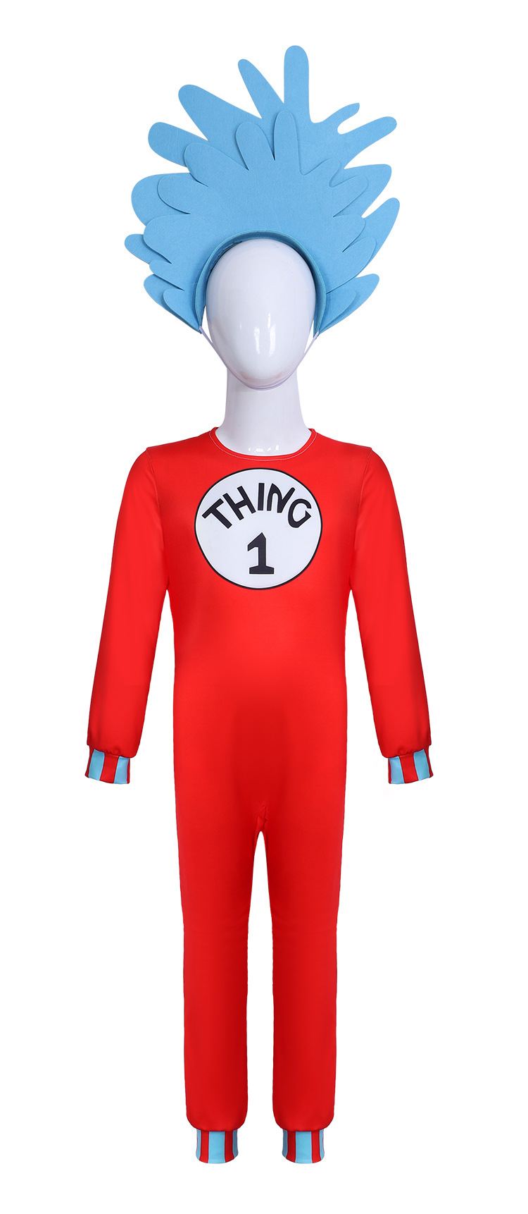 Halloween Dr. Seuss Kids Cosplay Costume Cat in the Hat Thing 1 Thing 2 Red Jumpsuit — image 4