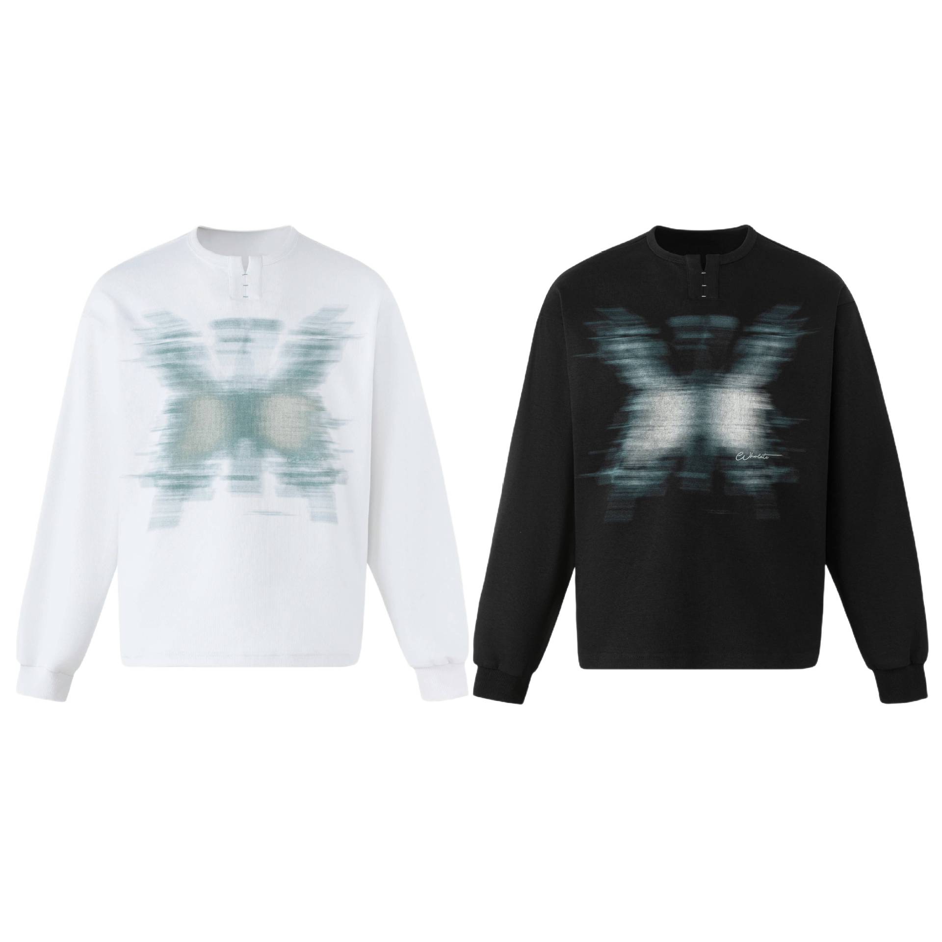 Butterfly Illusion Loose Henley Neck Long Sleeve Hoodie for Men — image 6