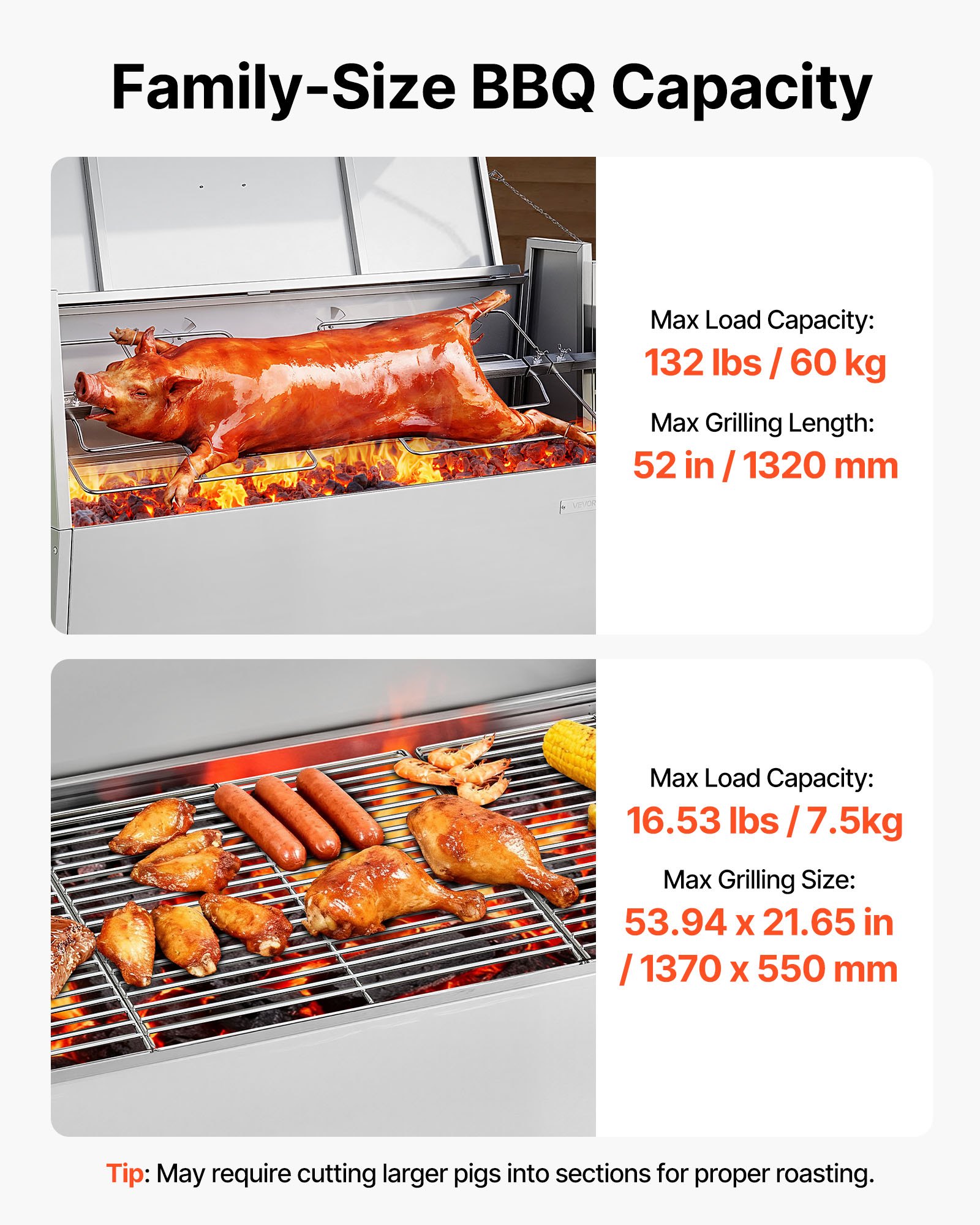 Asador de Rotisserie al Carbón, 38W, Capacidad Máxima para Cerdo y Cordero de 132 LBS, Con Ruedas y 4 Niveles de Altura, Kit de Asador Eléctrico con Acero Inoxidable para Camping Exterior — imagen 5