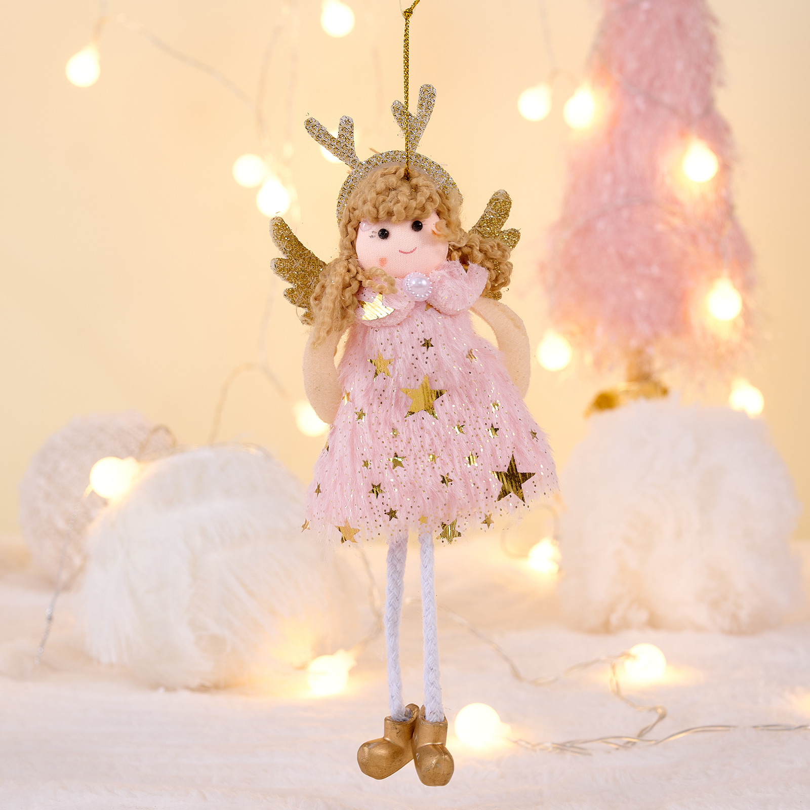 Adorno de Navidad con Ángel Reino, Alas Rosadas y Astas de Ciervo para árbol de Navidad Pequeño para Niñas — imagen 7