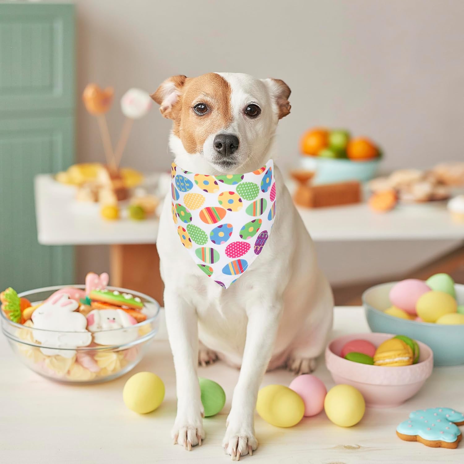 Easter Dog Bandanas 4 PCS, Rabbit And Easter Egg Pattern Triangle Pet Scarves For Medium And Large Dogs, Large — image 2
