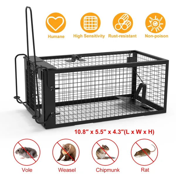 Rat Trap Cage Humane Live Rodent Trap Cage Galvanized Iron Mice Mouse Control Bait Catch With Detachable U Shaped Rod — imagen 1