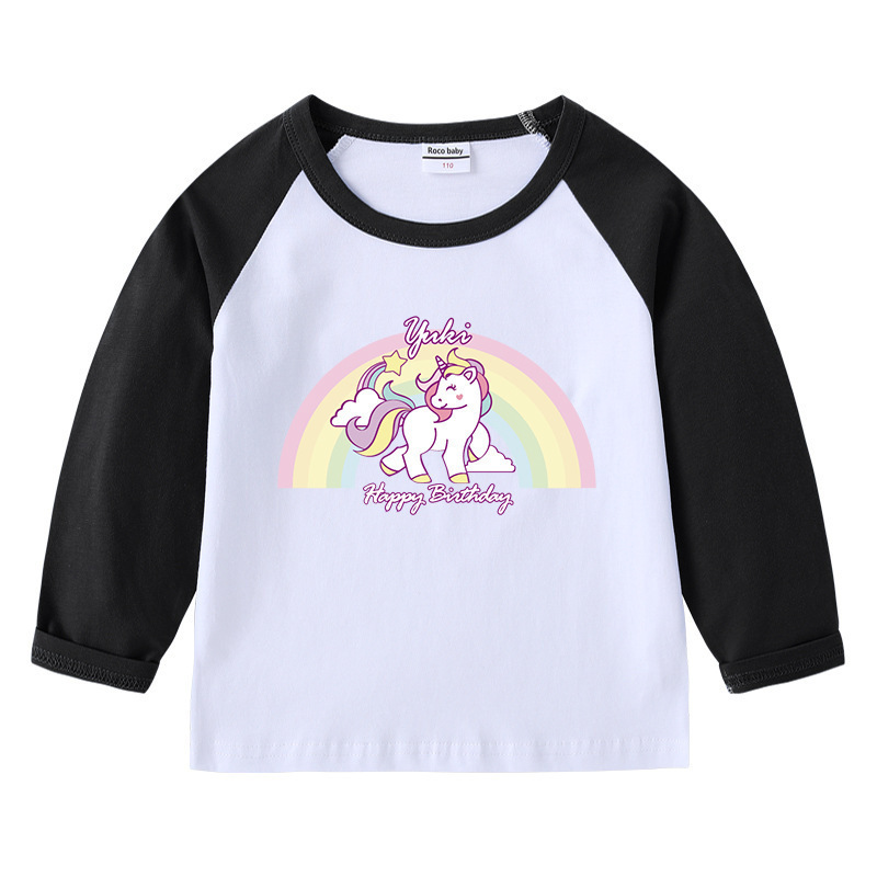 Unicorn cotton shoulder T-shirt with round neck and long sleeves as the base — image 8