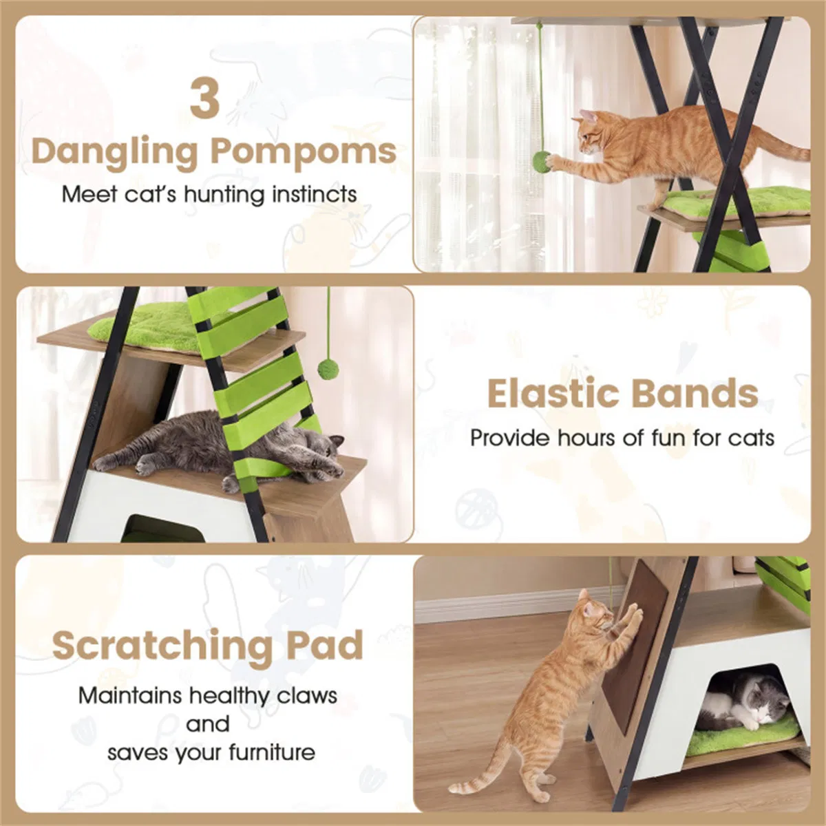 73" Multi-Level Cat Tree with Condo & Perch, Multi-Cat Climbing Tower with Scratching Pad & Interactive Toys — image 9