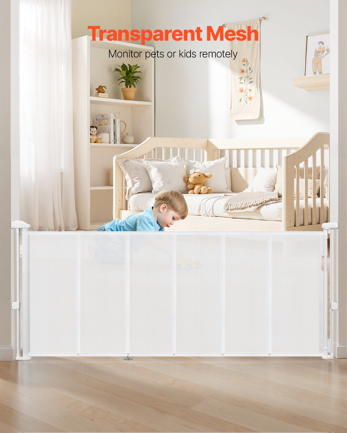 Puerta Retráctil para Niños o Mascotas, 34 Pulgadas de Alto, Extiende Hasta 71 Pulgadas de Ancho, Puerta Retráctil Fácil de Instalar para Escaleras, Pasillos y Habitaciones — imagen 2