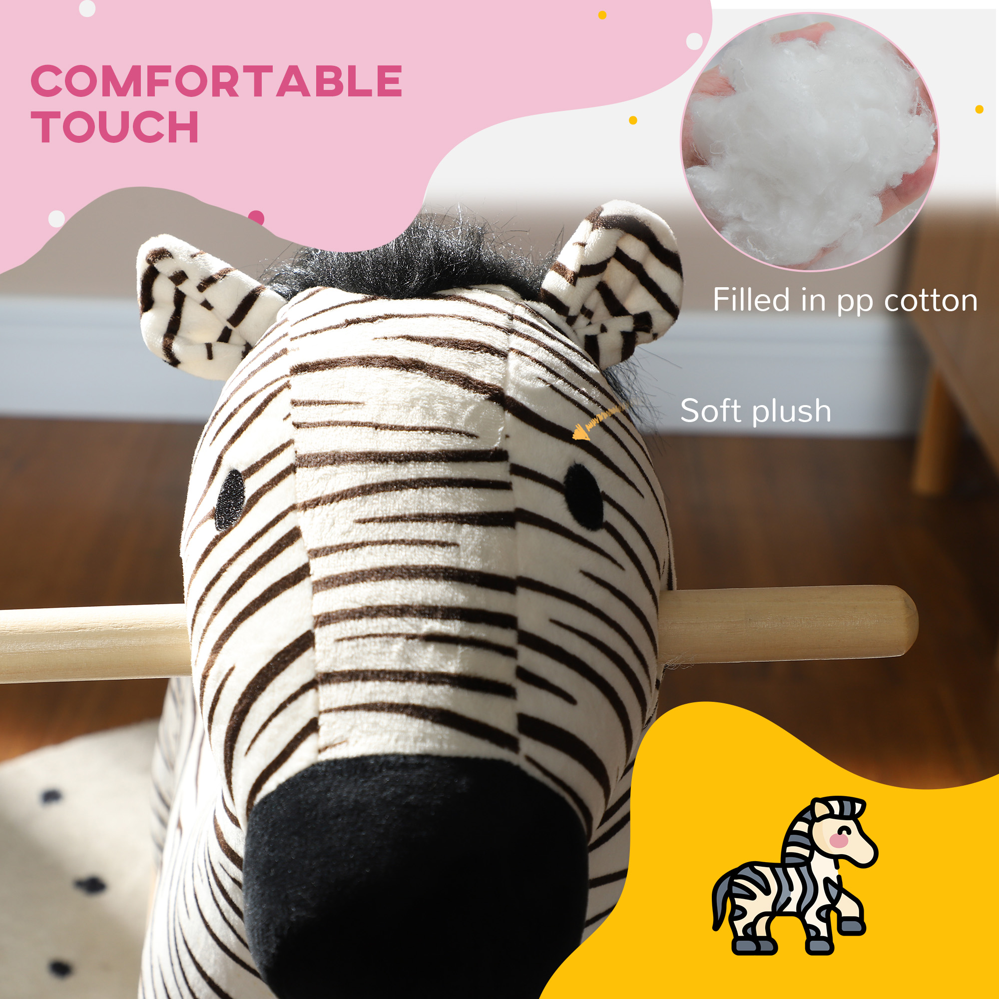 Caballo de Madera con Sonido Realista de Zebra para Niños de 2 a 4 Años, Negro — imagen 2