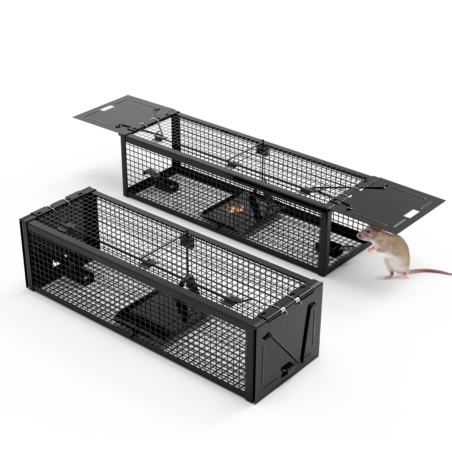 Paquete de 2 Trampas Humanitarias para Ratas Vivas de 2 Puertas 15.35x4.72x3.94in, Jaula Trampa para Roedores de Hierro Galvanizado, Reutilizable, para Hogar, Jardín, Granja, Almacén — imagen 1