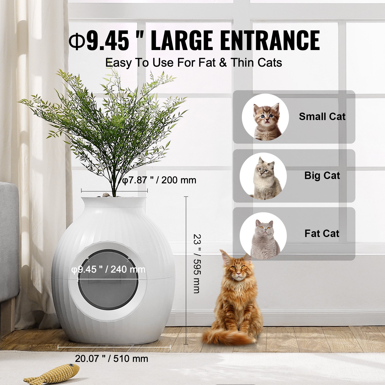 Caja de Limpieza para Gatos en Planta, Sistema Inteligente de Control de Olor, Caja Oculta con Entrada Grande de 9.48 Pulgadas, Iluminación y Decoración, Hecha de ABS Resistente — imagen 2