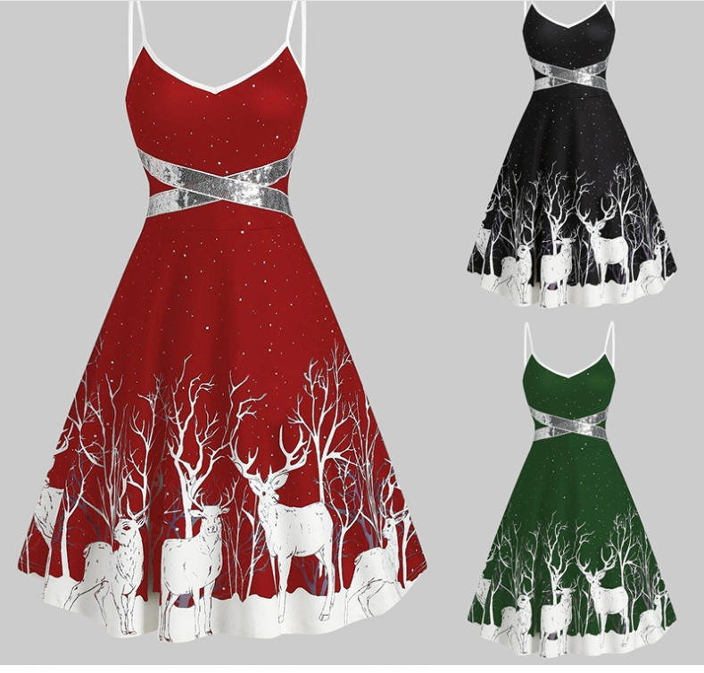 Women's Christmas white deer dress with A sexy A-line tie — image 1