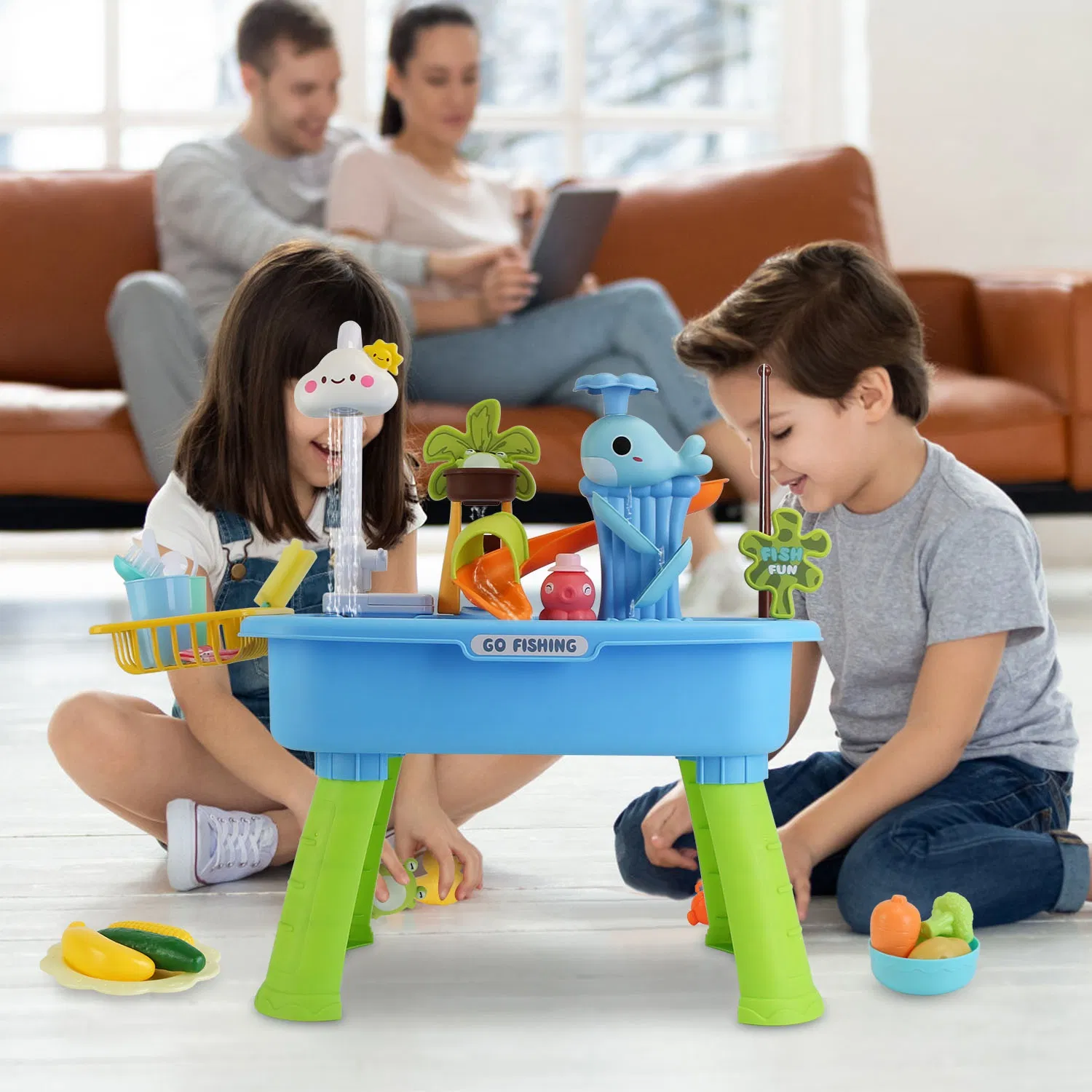 Juguete de Fregadero de Cocina 3 en 1 con Grifo Eléctrico, Mesa de Agua y Juego de Pesca, Set de Juego de Rol para Interior y Exterior, para Niños GPCT5464 — imagen 5