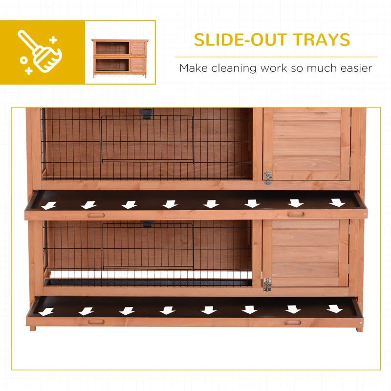 2-Story Large Rabbit Hutch Bunny Cage Wooden Pet House Small Animal Habitat With Lockable Doors, No Leak Tray And Waterproof Roof For Rabbits, Chickens, Ducks, Outdoor Indoor Natural — imagen 9