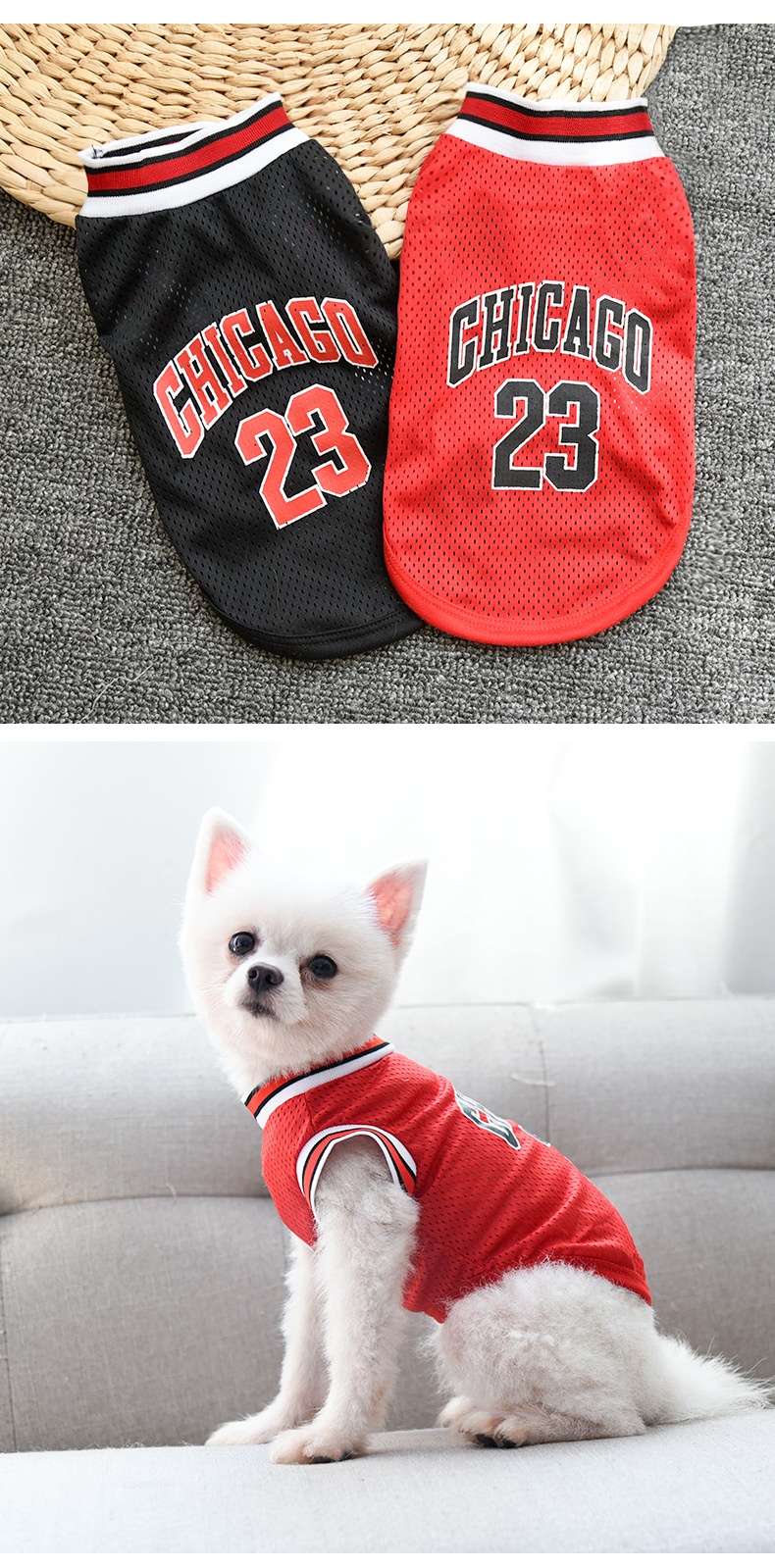 Ropa de Mascotas para Baloncesto Vestido Grande Malla Verano Ropa para Perros — imagen 15