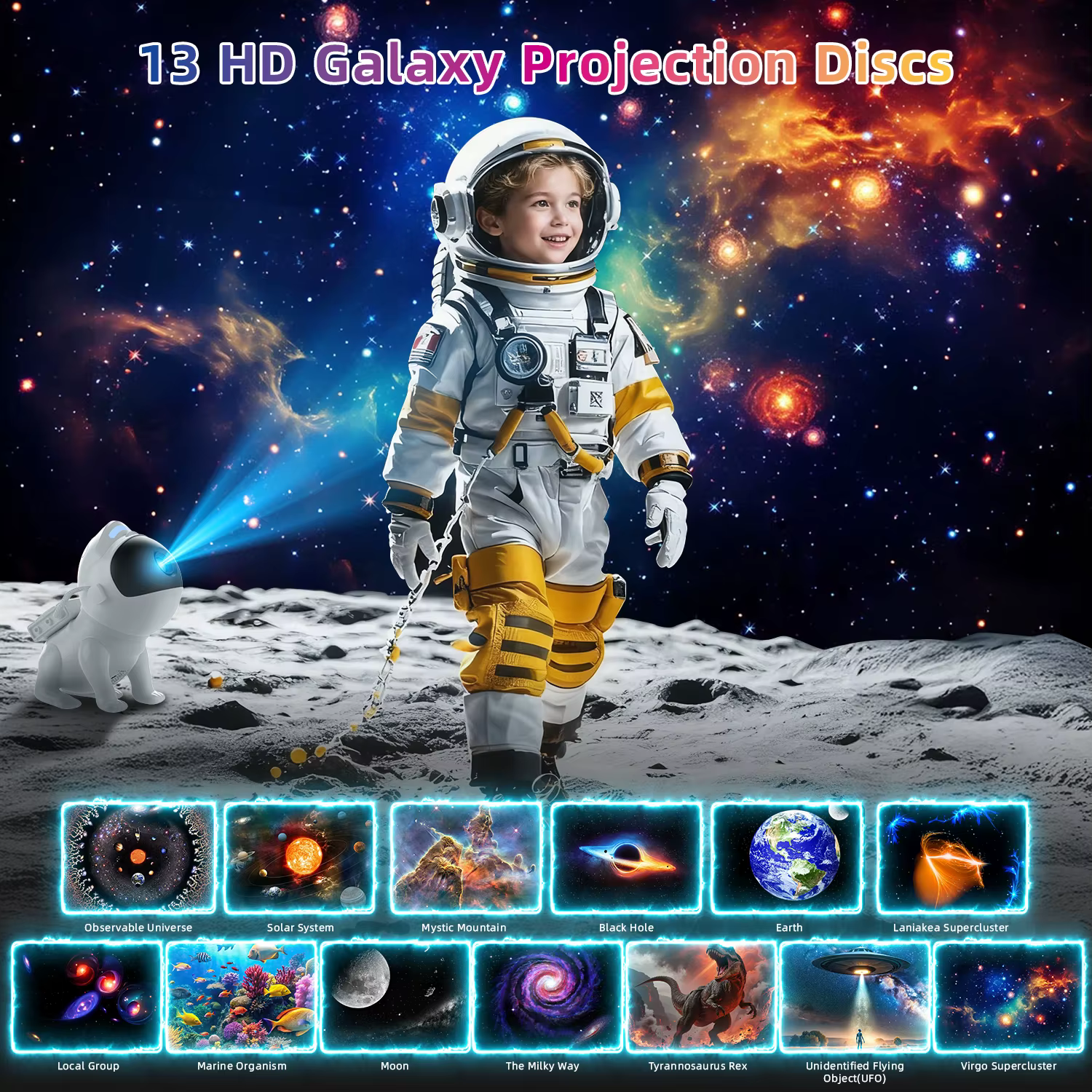Star Projector Space Dog Projector Night Light 13 High-Definition Galaxy Discs Bedroom Decor Space Projector Birthday Gift — image 2