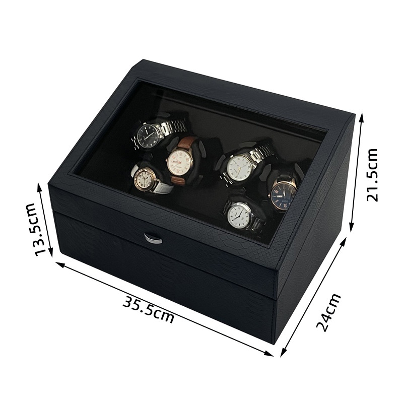Snake skin pattern PU leather 6 rocking watch storage position mechanical watch automatic rocking watch winding device — image 3