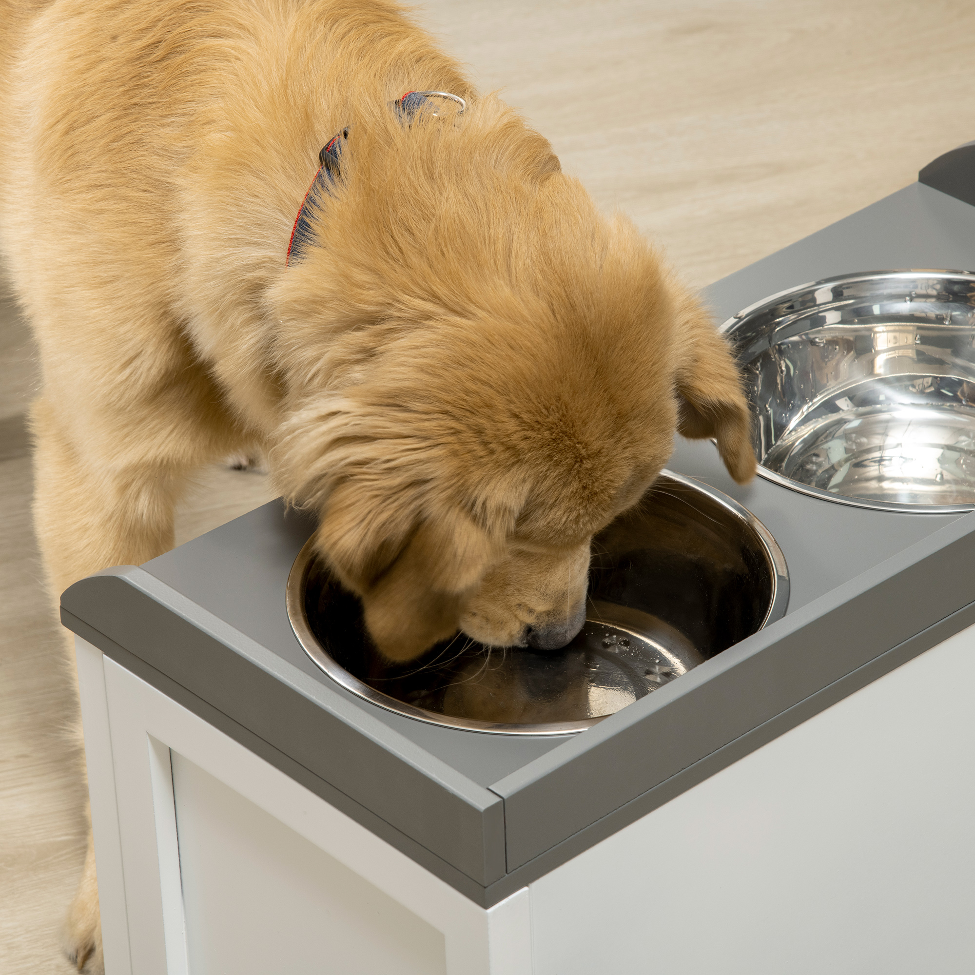 Pet Feeding Station Pet Dish Bowl Set with Storage, 2 Elevated Dog Bowls for Large Sized Dogs, White — image 3