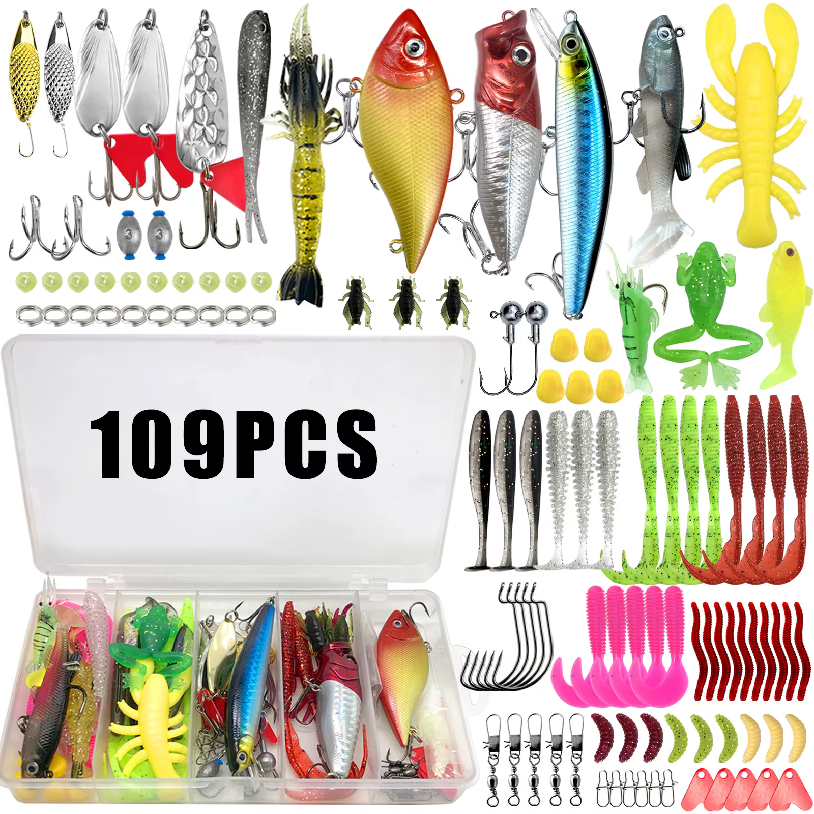 Kit de Golpes de Pescar 60/109/141/219 piezas Conjunto con Atracones Látigo Metálico Cucharas Duros Minnow Grumos y Accesorios con Caja de Equipo — imagen 2