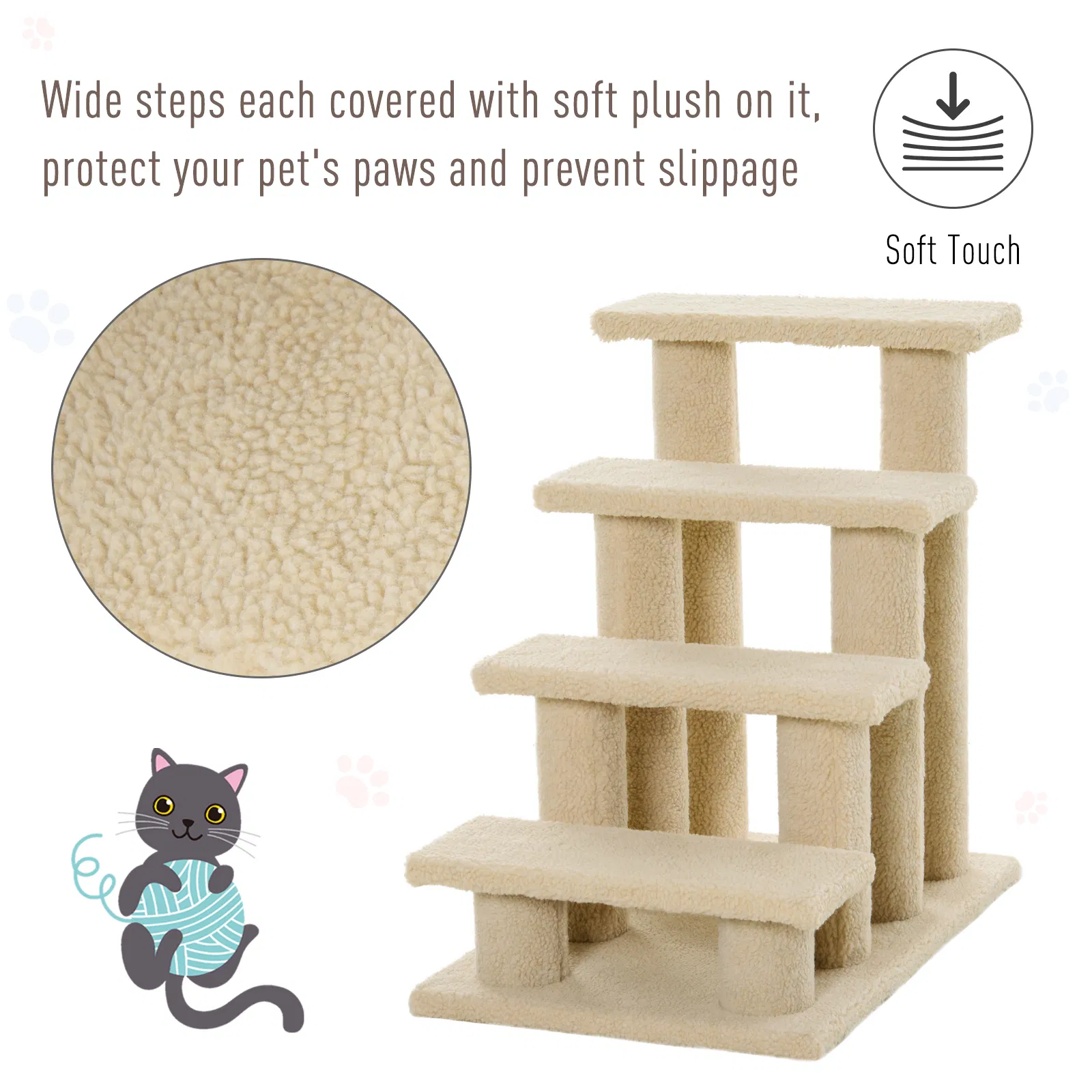 23.5" 4 Tier Pet Stairs Dog Cat Step Scratch Post Furniture, Cream White — image 2