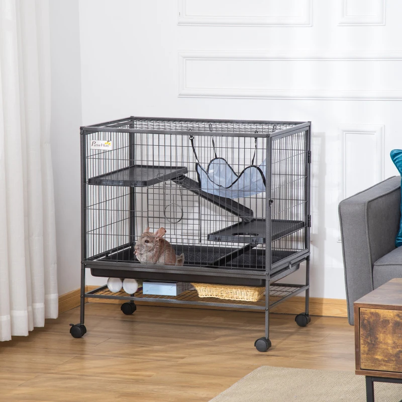 Small Animal Cage With Wheels, Pet Playpen For Rat, Syrian Hamster, Kitten, Ferrets, Chinchillas With Bottom Storage Shelf, Removable Tray, Ramp — image 3