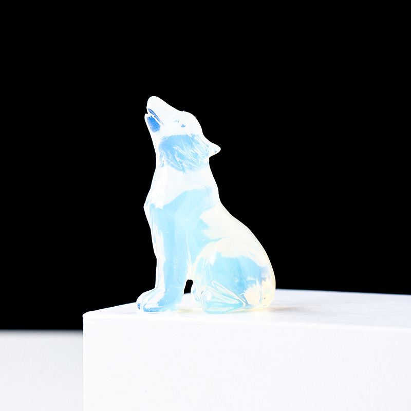 Natural crystal wolf cub carving piece, crystal animal raw stone, mineral specimen, home decoration ornament — image 6