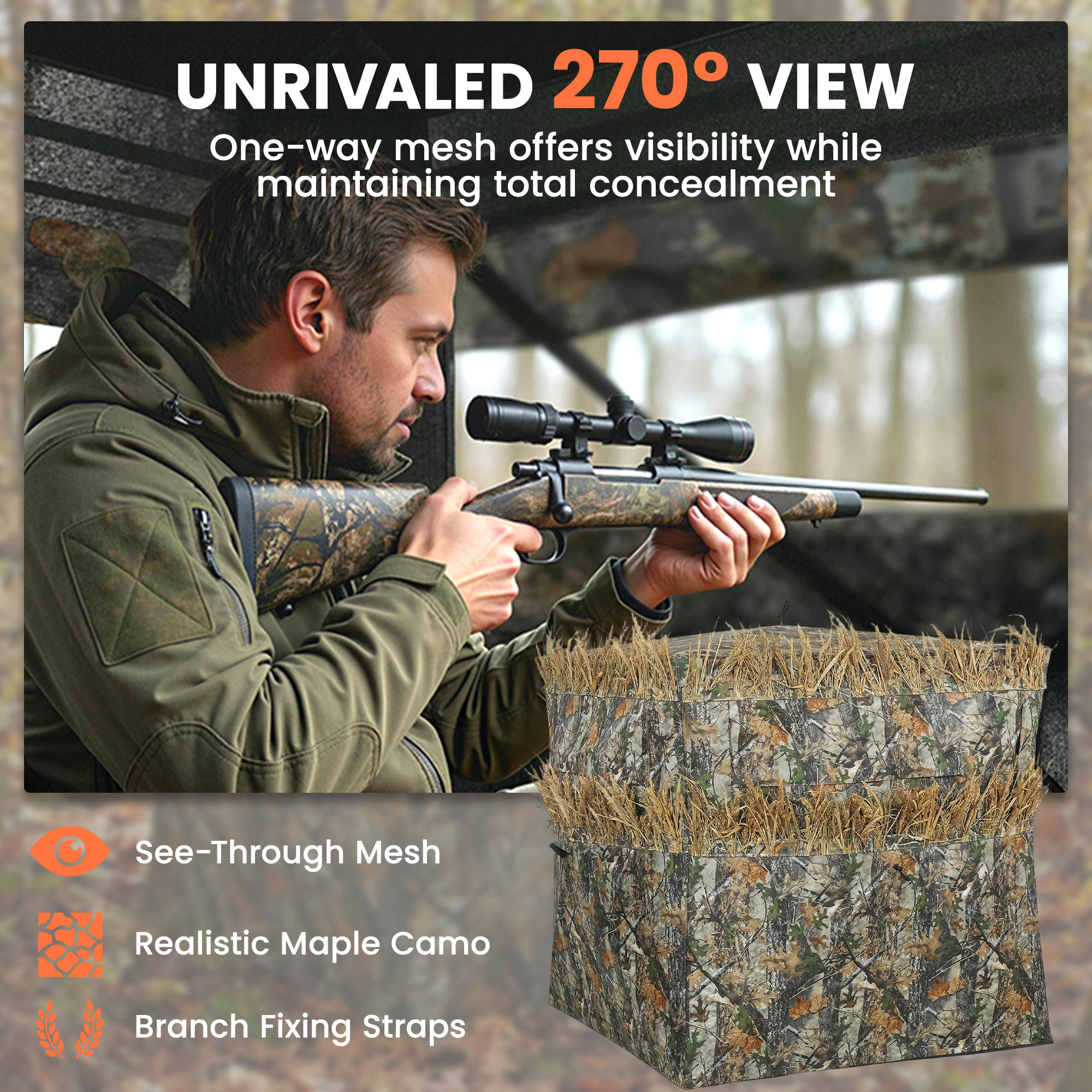 Hunting Blind for 2 Person, See Through Pop Up Blind with 270-Degree View, Windows for Deer Hunting, Camouflage — image 4