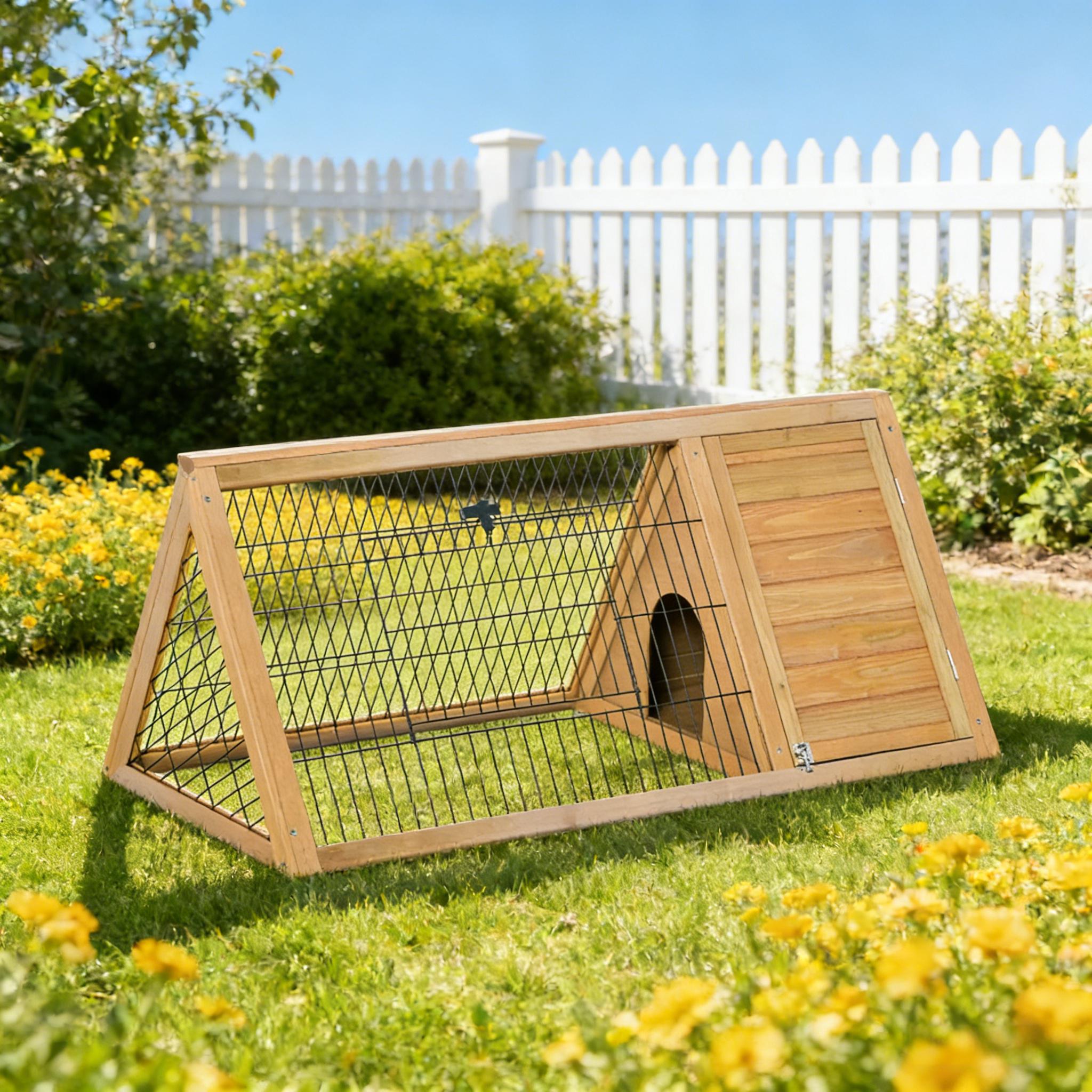 A-Frame Wooden Pet House, Small Animal Cage Rabbit Hutch — image 1
