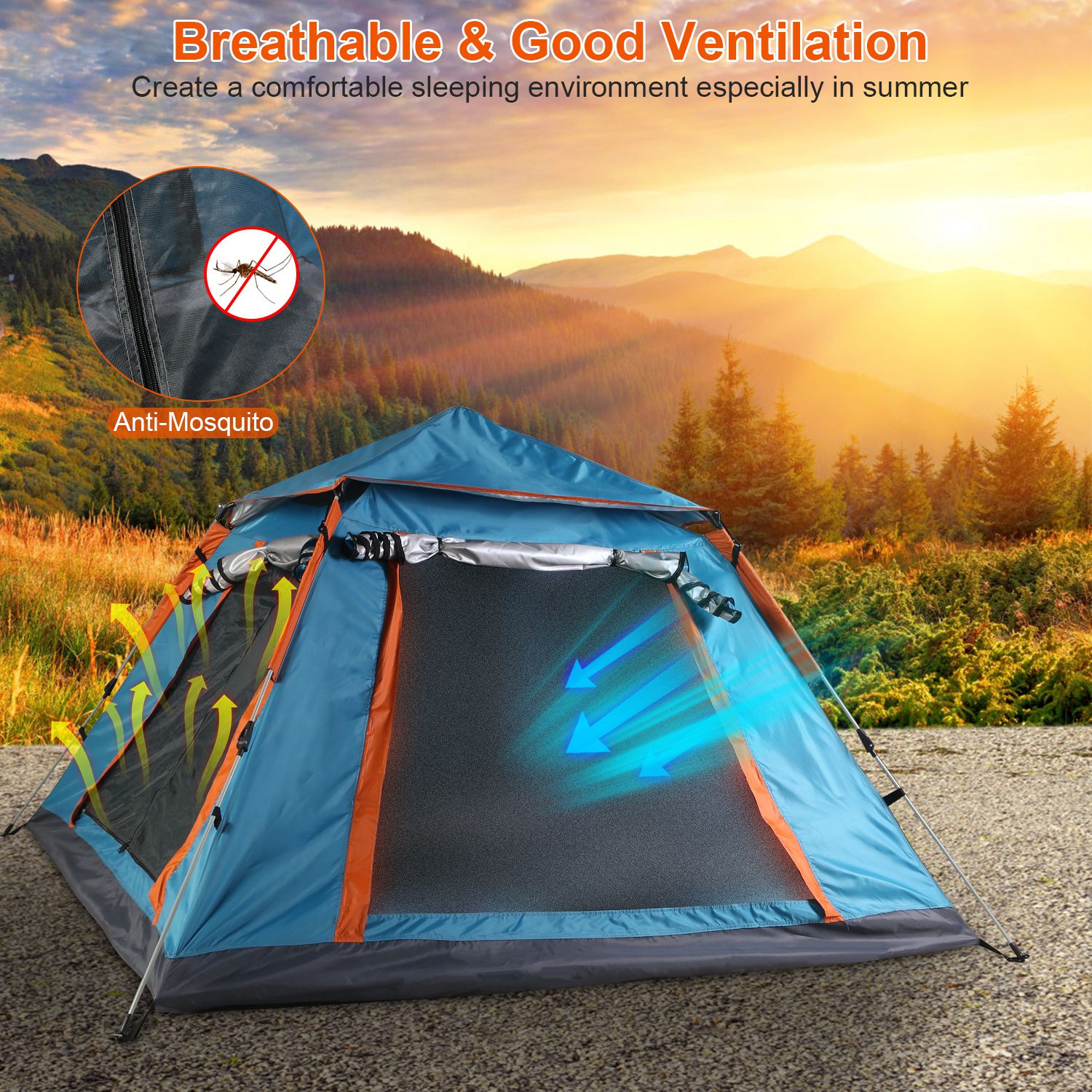 Tienda de Campaña para 4-5 Personas con 2 Mosquiteros en las Ventanas, Bolsa de Transporte, Impermeable, 7.05x7.05x4.46ft, para Senderismo, Escalada, Aventura y Pesca, Envío por FedEx — imagen 10