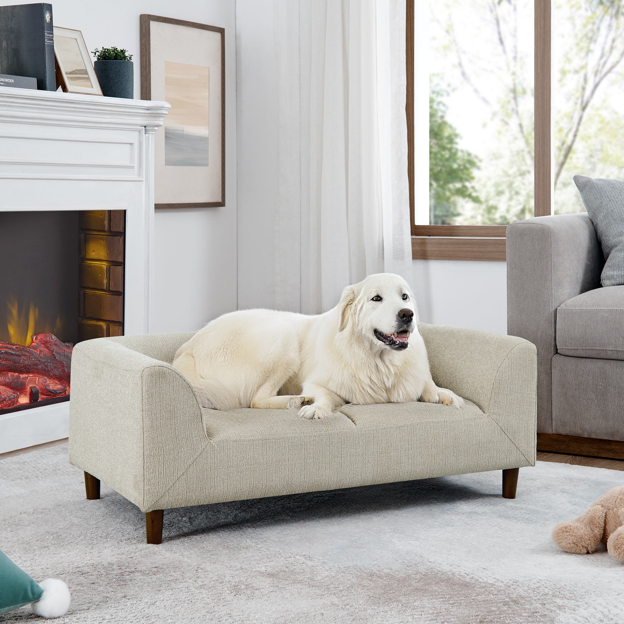 Sofá para Mascotas con Ajuste de Espalda y Brazos, Sofá Rectangular Moderno para Perros Pequeños y Medianos, Muy Comodo y Suave, - BEIGE — imagen 1