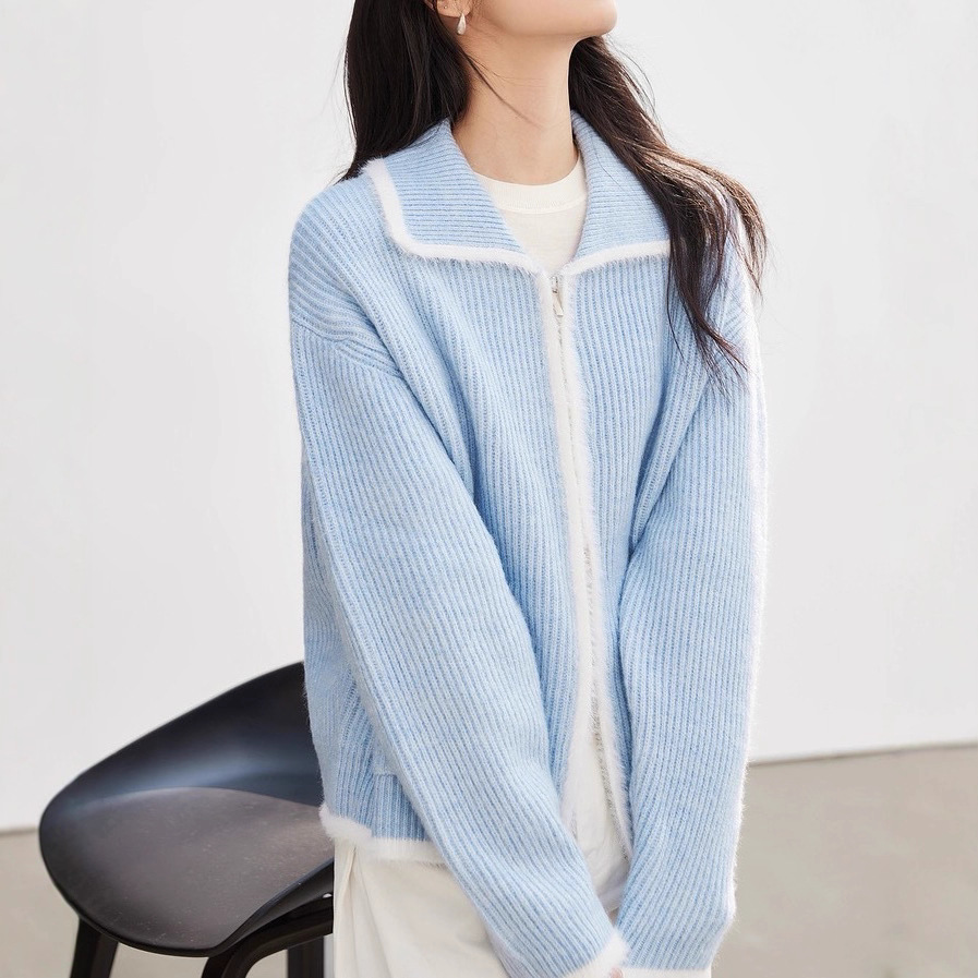 Imitation mink fur contrasting sweater jacket for women — image 5