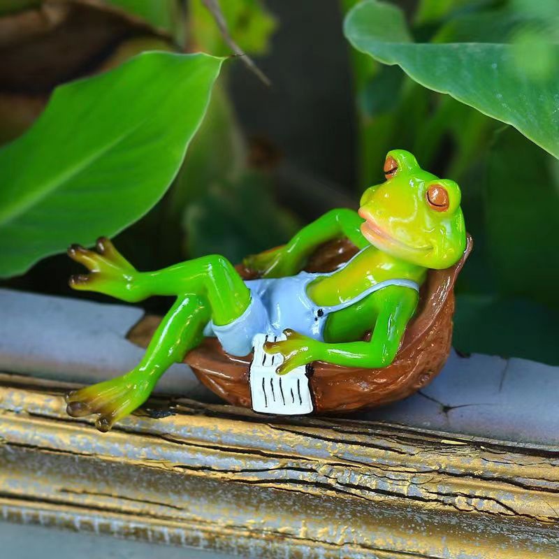Reading Frog Desktop Courtyard Garden Decoration — imagen 2
