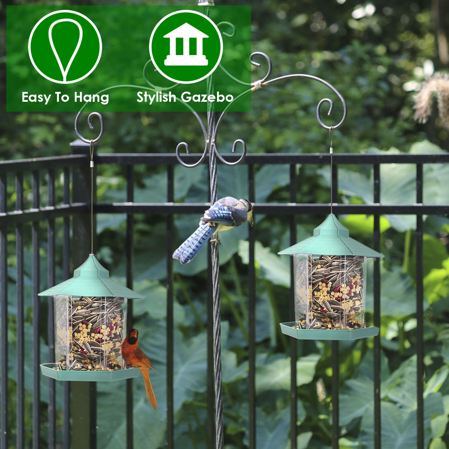 Gazebo para pájaros suspendido con capacidad de alimento amplia, 6 entradas para alimentar y fácil relleno — imagen 12