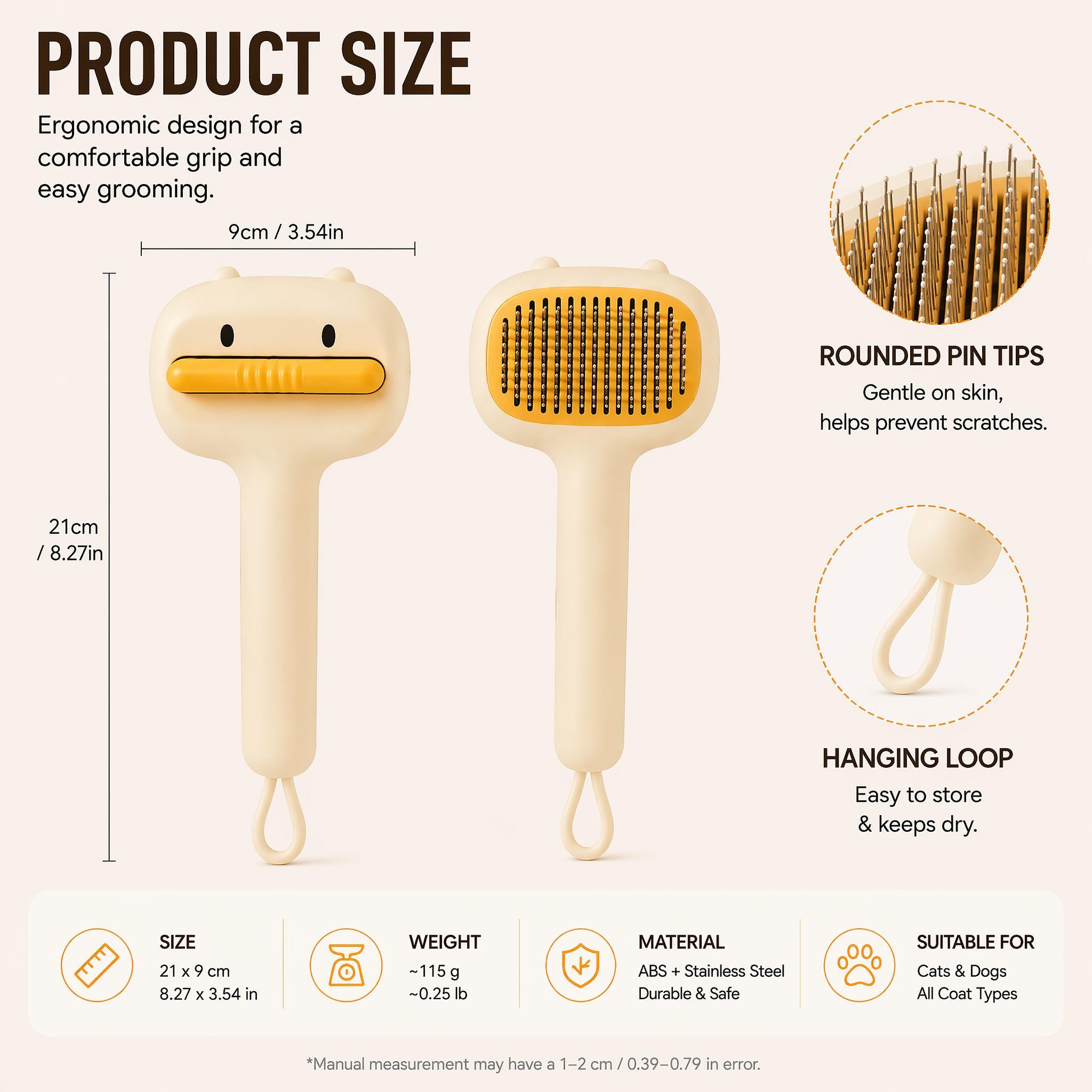 Cute Cartoon Bear Self-Cleaning Pet Brush Universal Deshedding Comb For Cats And Dogs Removes Loose Fur & Detangles Comfortable Non-Slip Handle Pet Grooming Tool — image 4